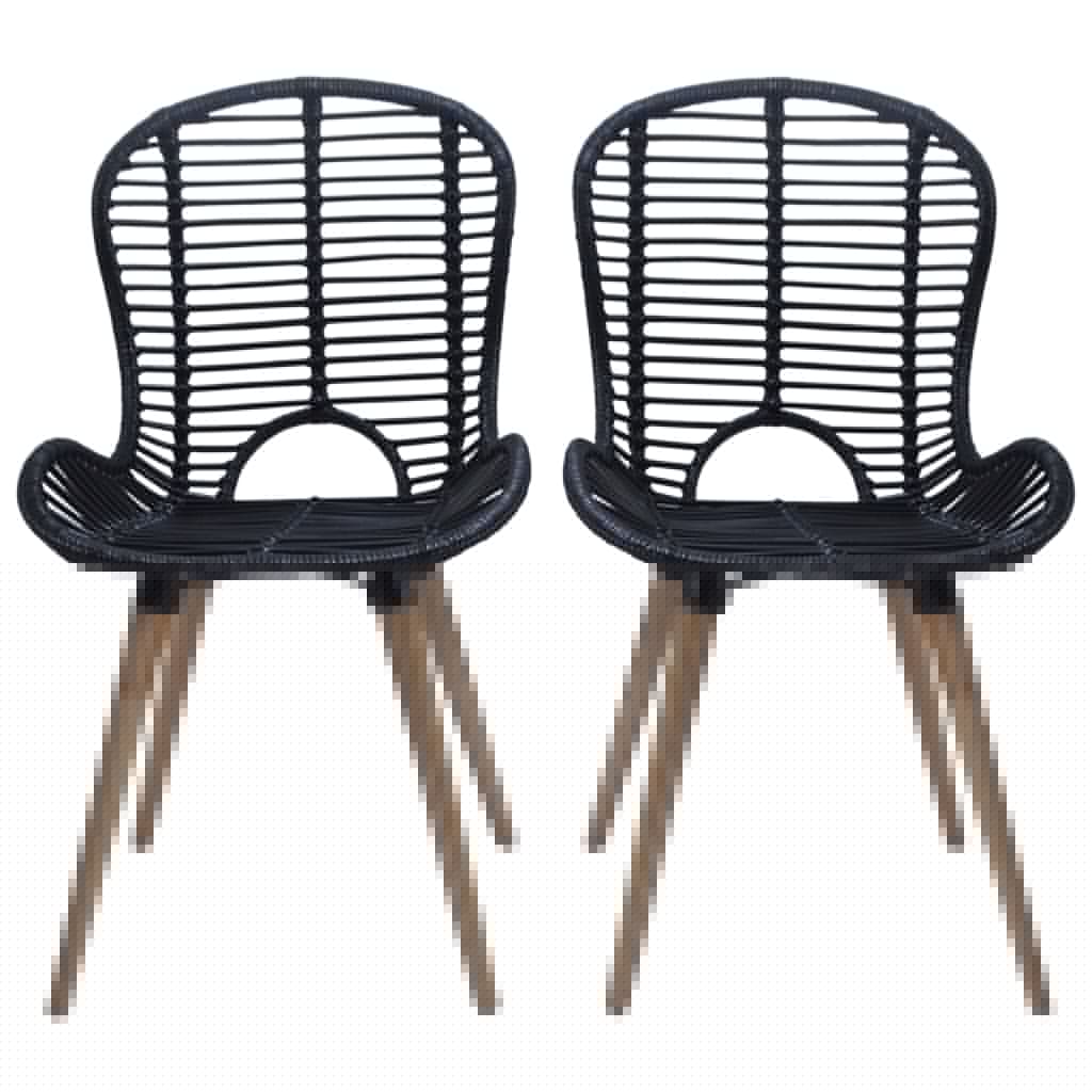 Ruokapöydän Tuolit 2 Kpl Musta Luonnollinen Rottinki