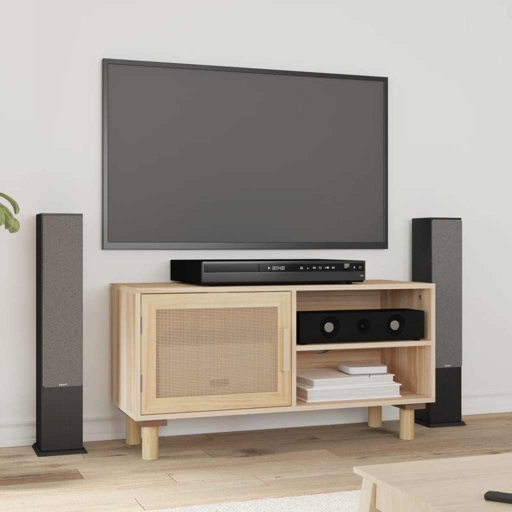 Tv-Taso Ruskea 80X30X40 Cm Täysi Mänty Ja Luonnonrottinki