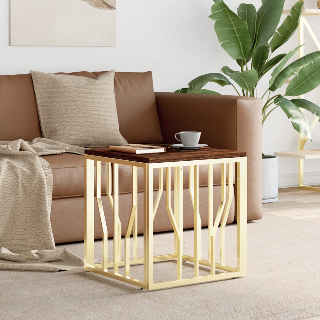 Sohvapöytä Kulta Ruostumaton Teräs Ja Kierrätetty Täyspuu