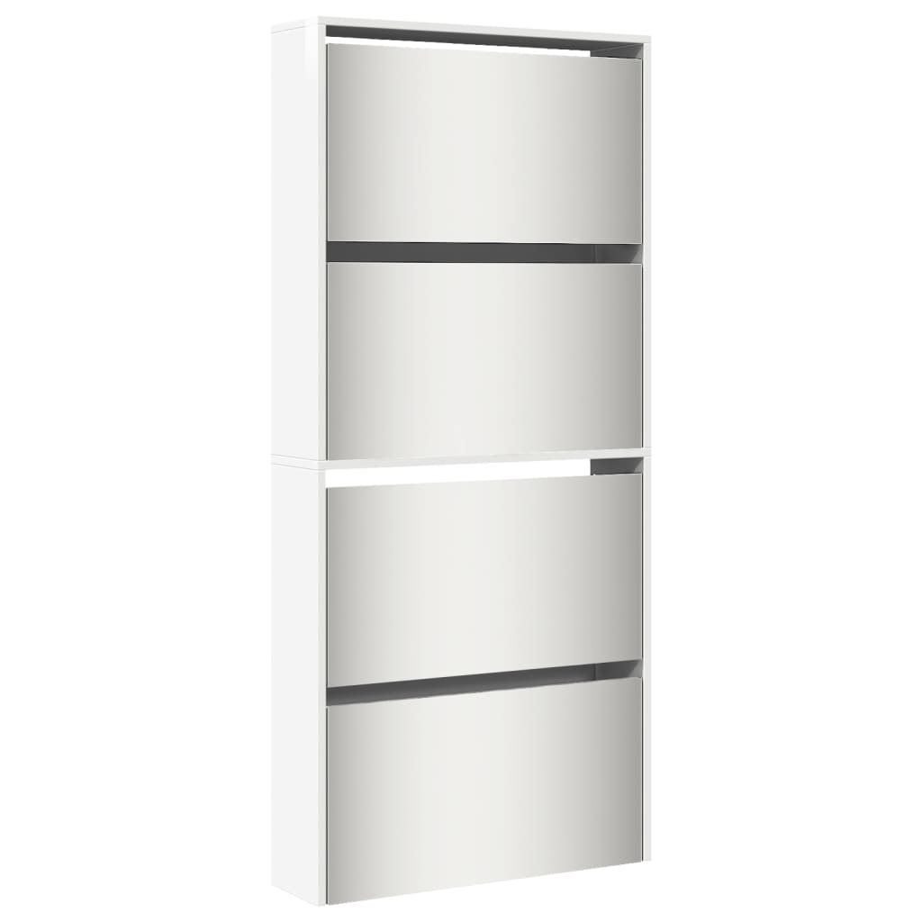 Kenkäkaappi peilillä 4 tasoa korkeakiilto valk. 63x17x134 cm