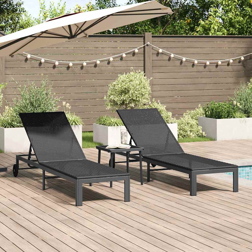 Aurinkotuoli 2-henkilö 3 pcs Musta polyrottinki