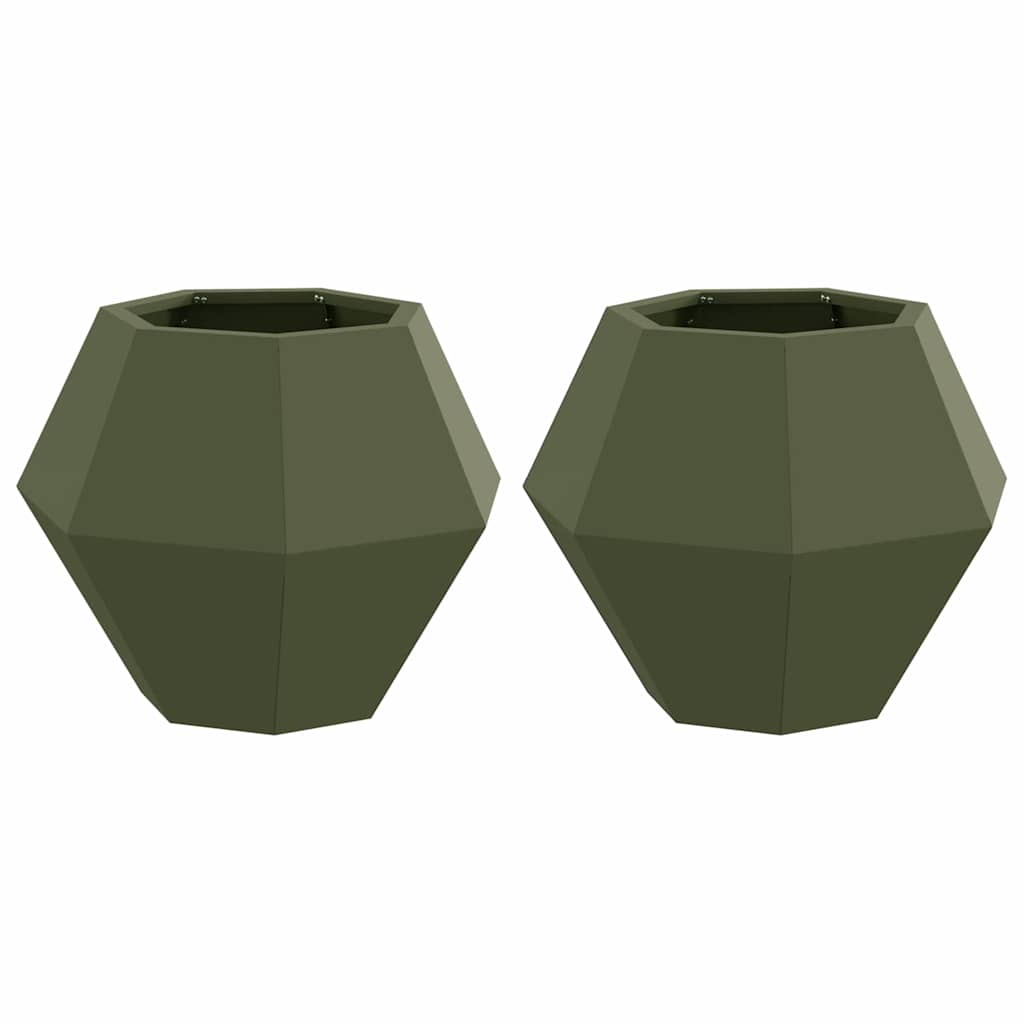 Kukkalaatikko 2 pcs Oliivivihreä 50 x 50 x 40 cm Teräs