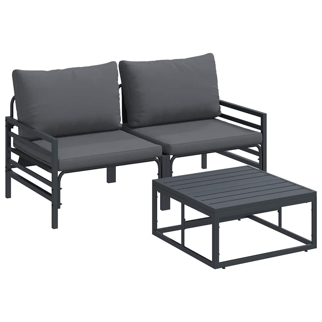 Puutarhasohva Setti tyynyllä 3 pcs Musta Teräs