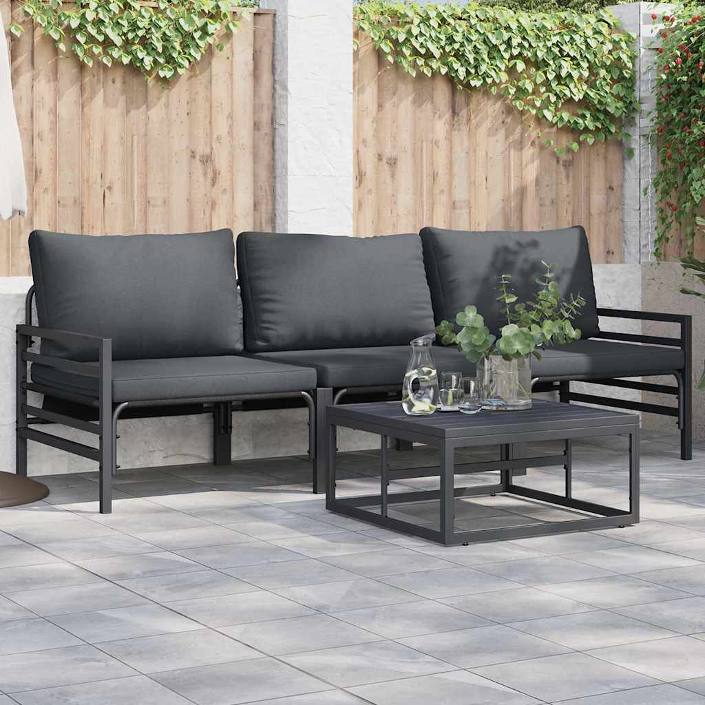Puutarhasohva Setti tyynyllä 3 pcs Musta Teräs