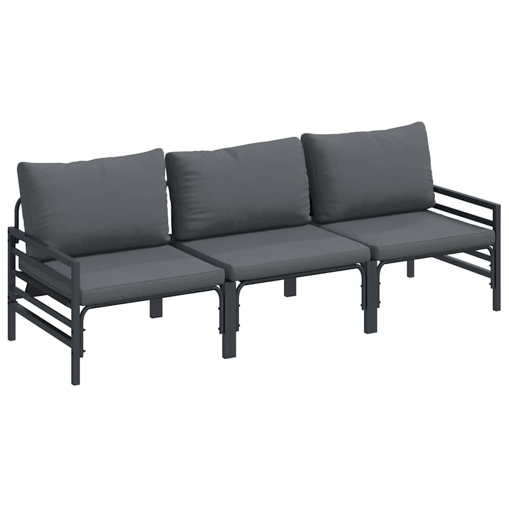 Puutarhasohva Setti tyynyllä 3 pcs Musta Teräs