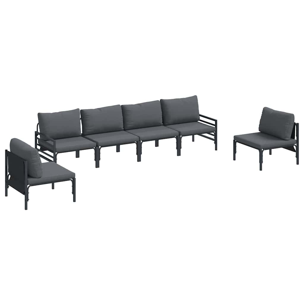 Puutarhasohva Setti tyynyllä 6 pcs Musta Teräs