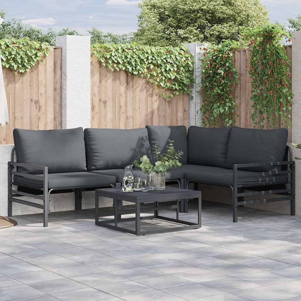 Puutarhasohva Setti tyynyllä 4 pcs Antrasiitti Teräs
