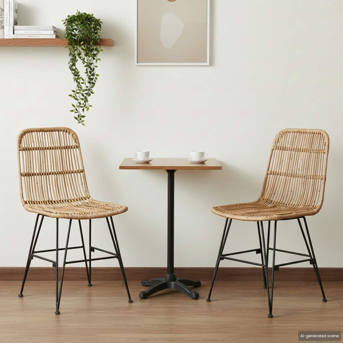 Ruokatuoli 2 kpl Rattan ja Teräs Luonnollinen 41 x 55 x 85 cm