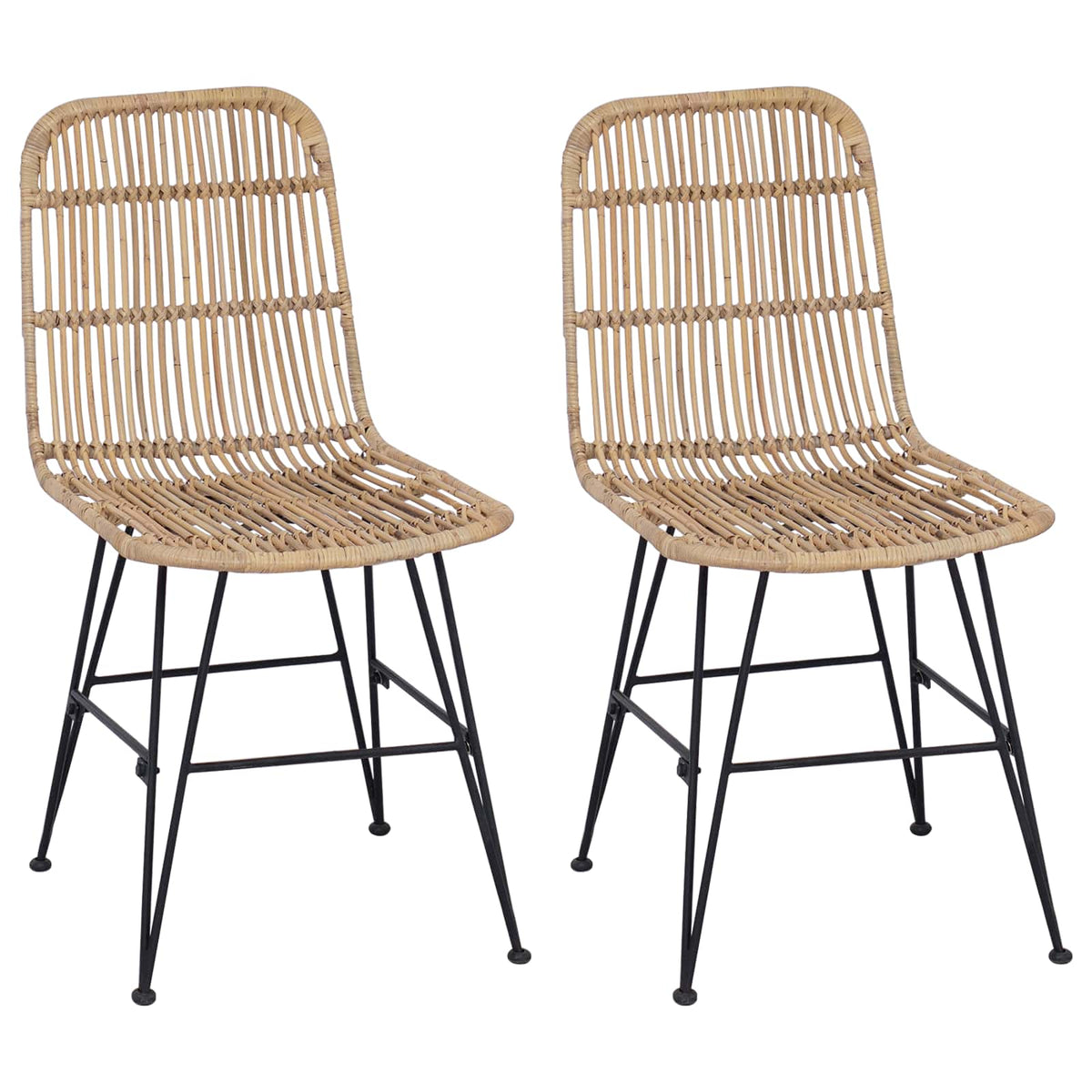 Ruokatuoli 2 kpl Rattan ja Teräs Luonnollinen 41 x 55 x 85 cm