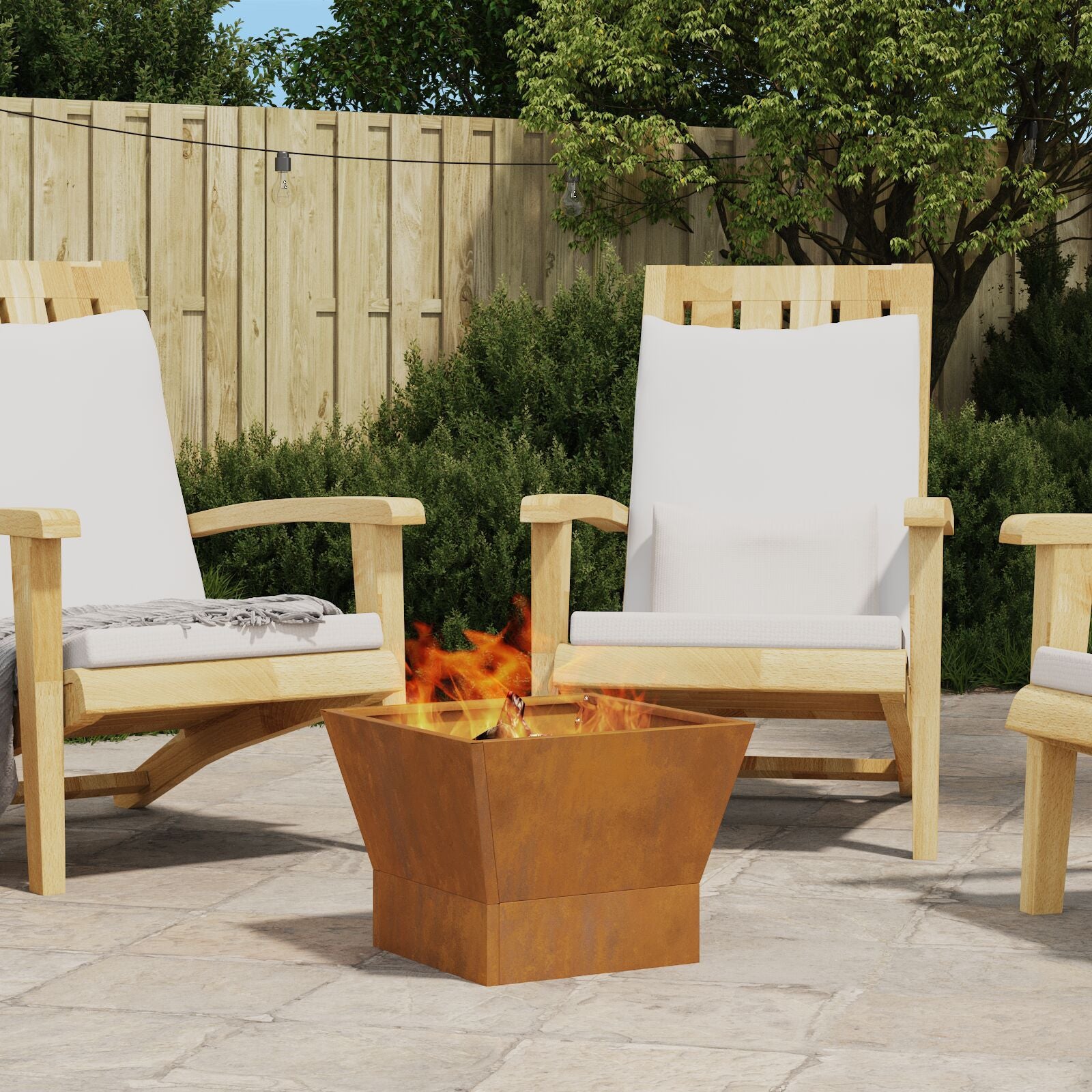 Neliö tulisija 40x40x30 cm säänkestävästä teräksestä