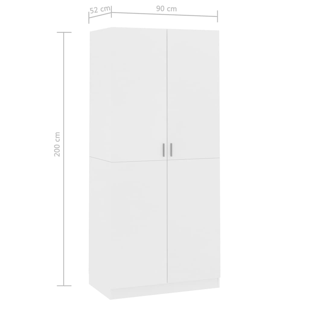 Vaatekaappi valkoinen 90x52x200 cm tekninen puu