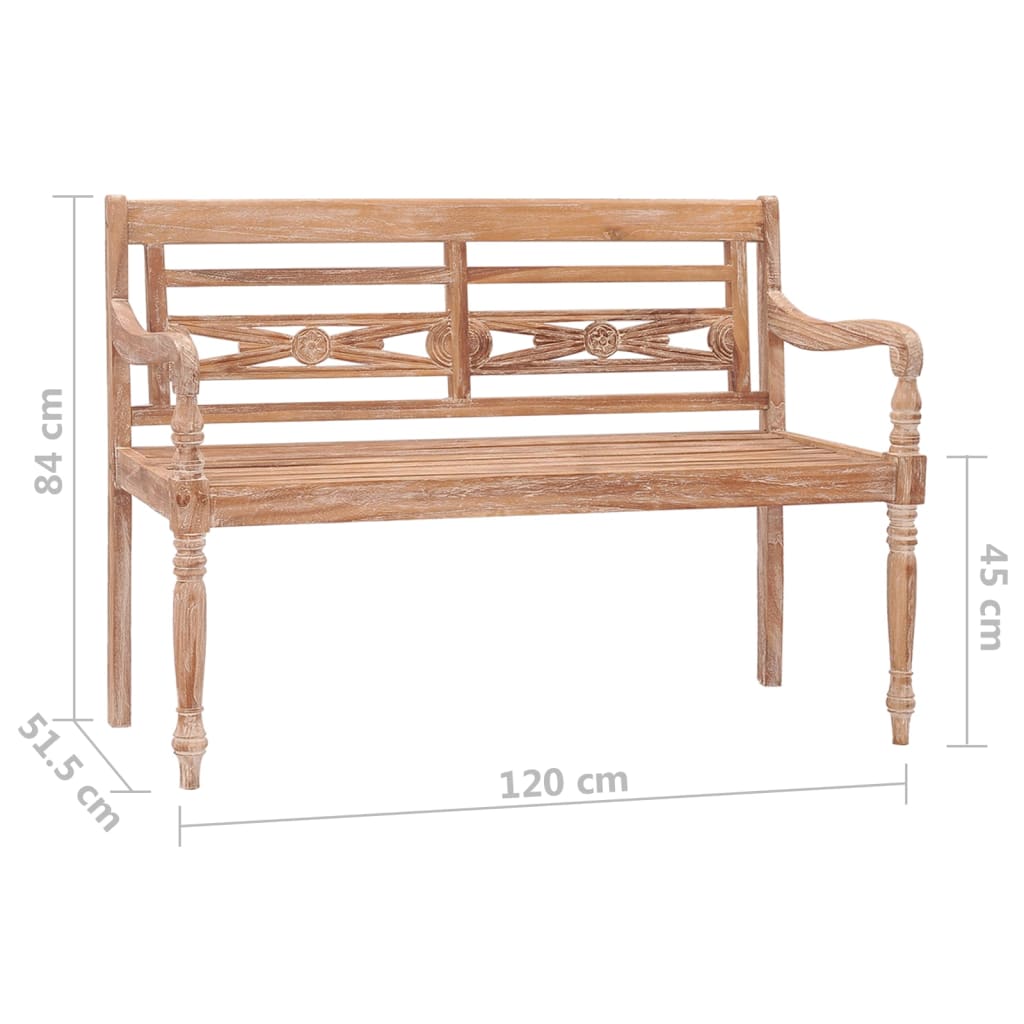 Batavia-penkki 120 cm valkopesty täysi tiikki