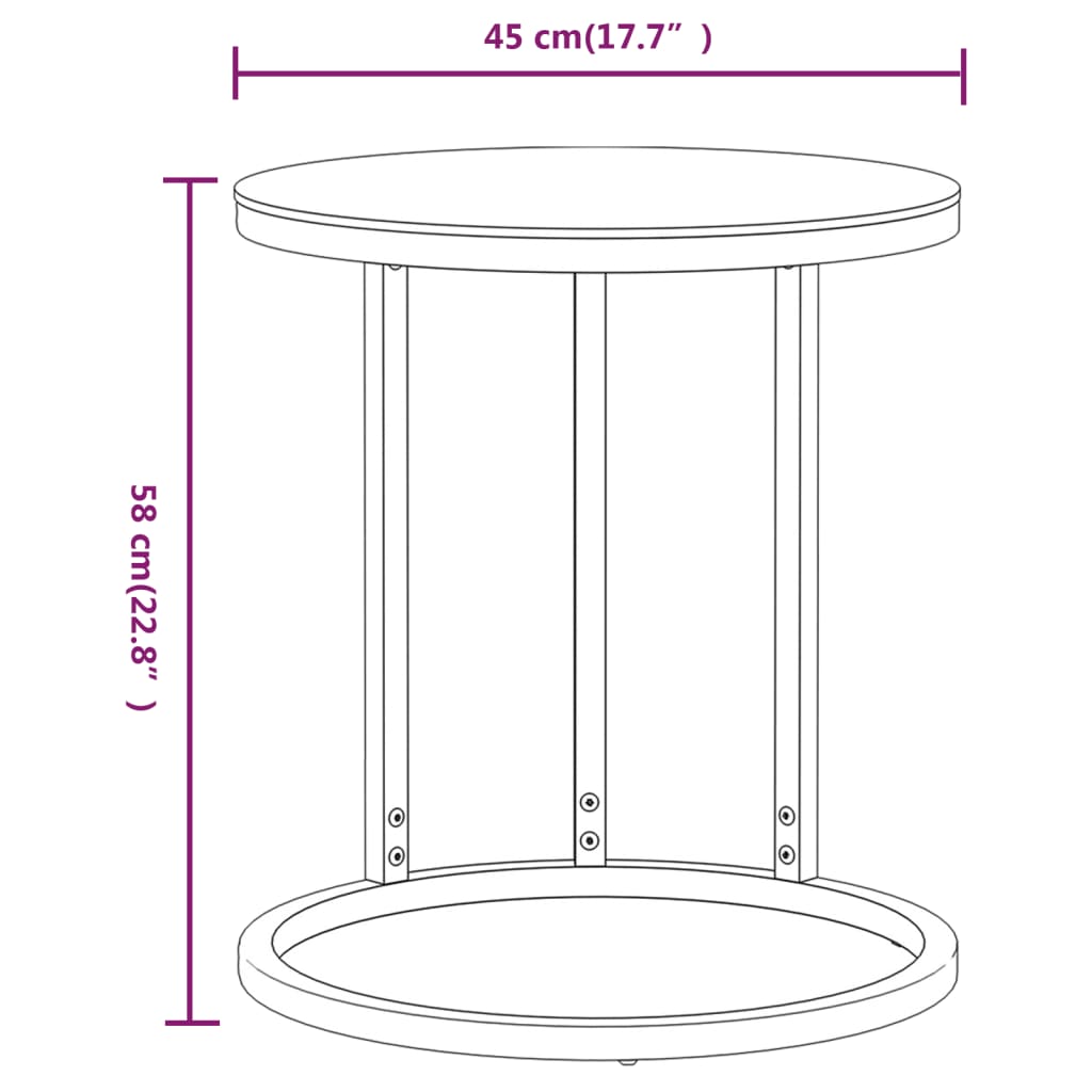 Sivupöytä kulta ja läpinäkyvä 45 cm karkaistu lasi