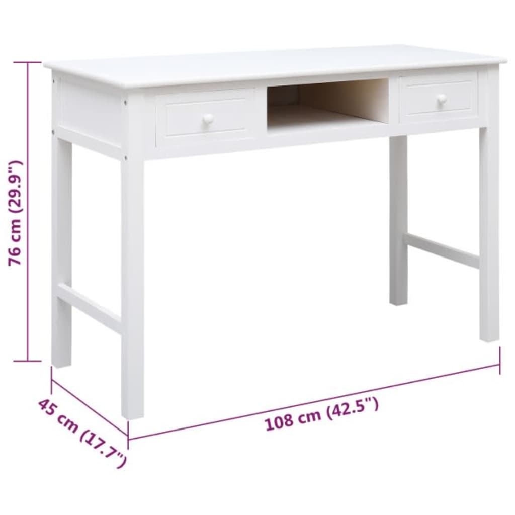 Työpöytä Valkoinen 108X45X76 Cm Täysi Keisaripuu