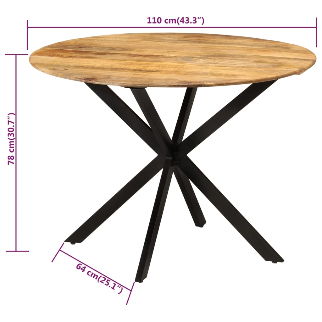 Ruokapöytä Ø110x78 cm täysi mangopuu ja teräs