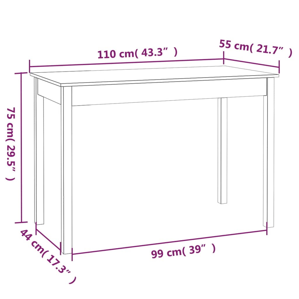 Ruokapöytä Valkoinen 110X55X75 Cm Täysi Mänty 110 x 55 x 75 cm