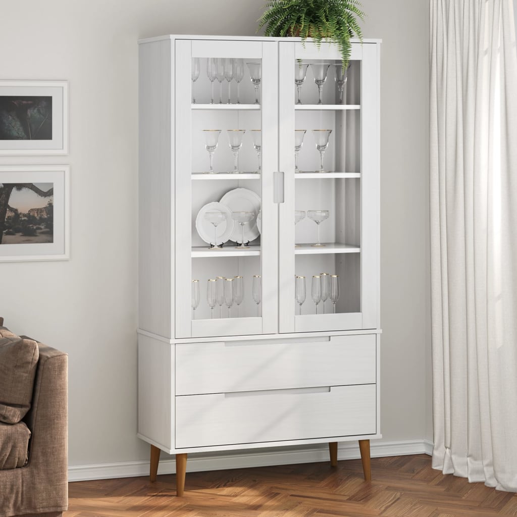 Lasikaappi MOLDE valkoinen 90x35x175 cm täysi mänty