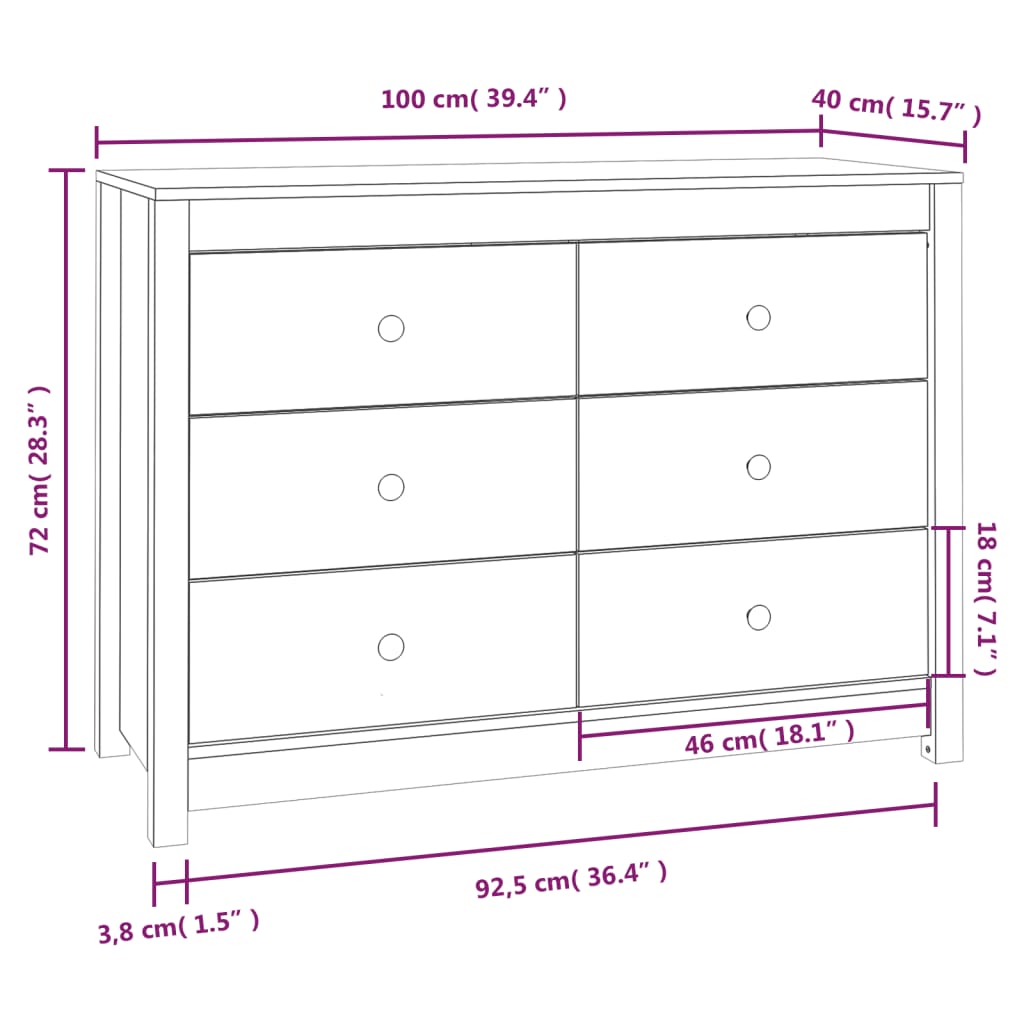 Senkki Musta 100X40X72 Cm Täysi Mänty 100 x 40 x 72 cm