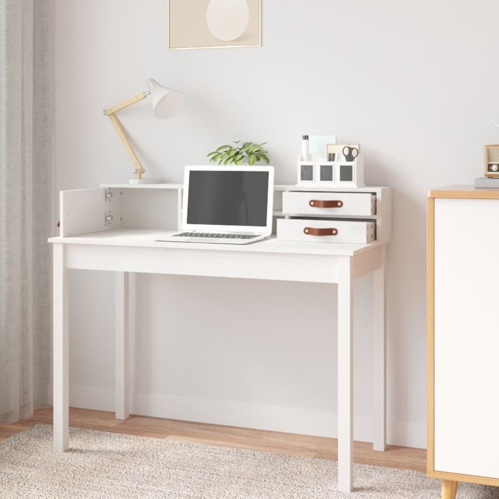 Työpöytä Valkoinen 110X50X93 Cm Täysi Mänty