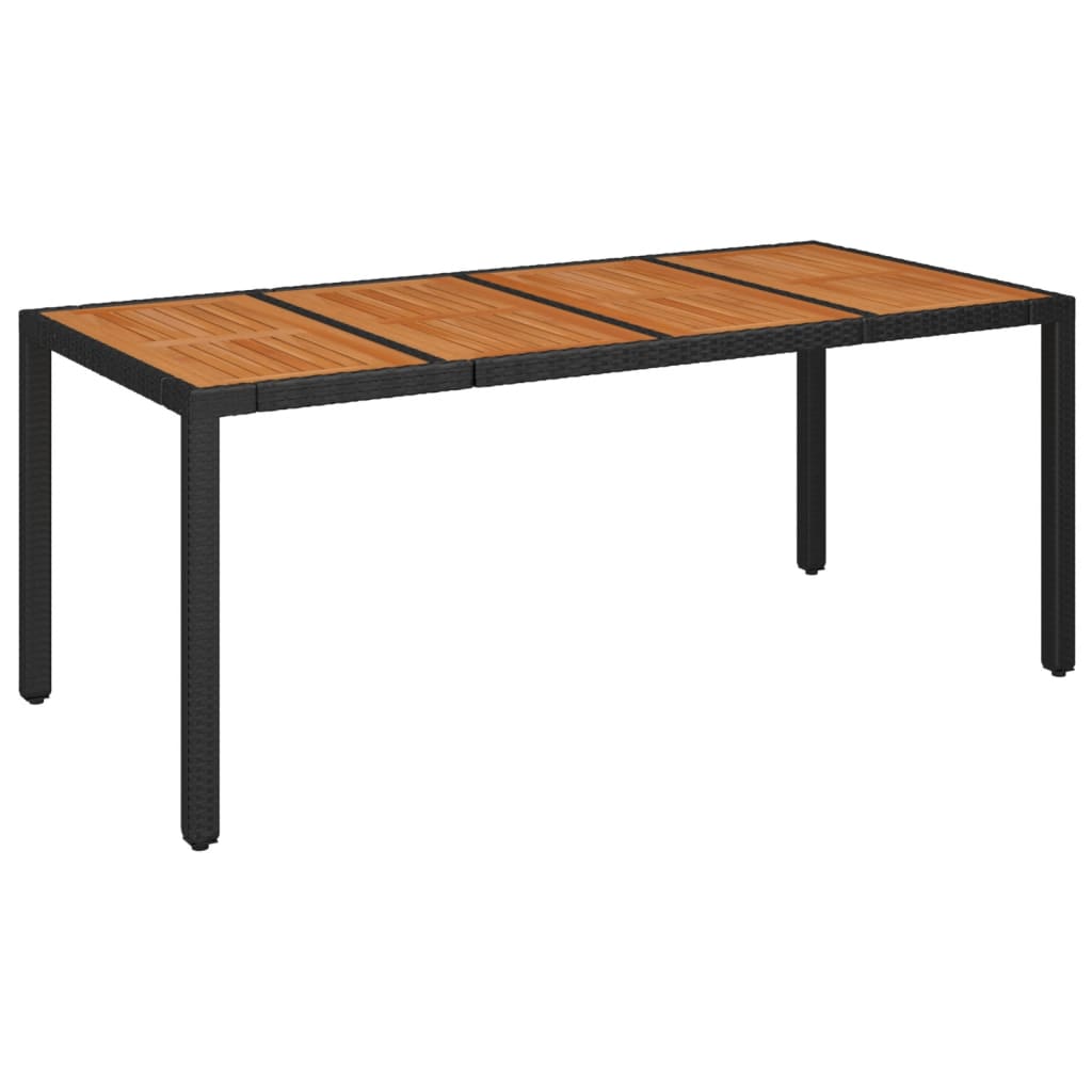 Puutarhapöytä puulevyllä musta 190x90x75 cm polyrottinki