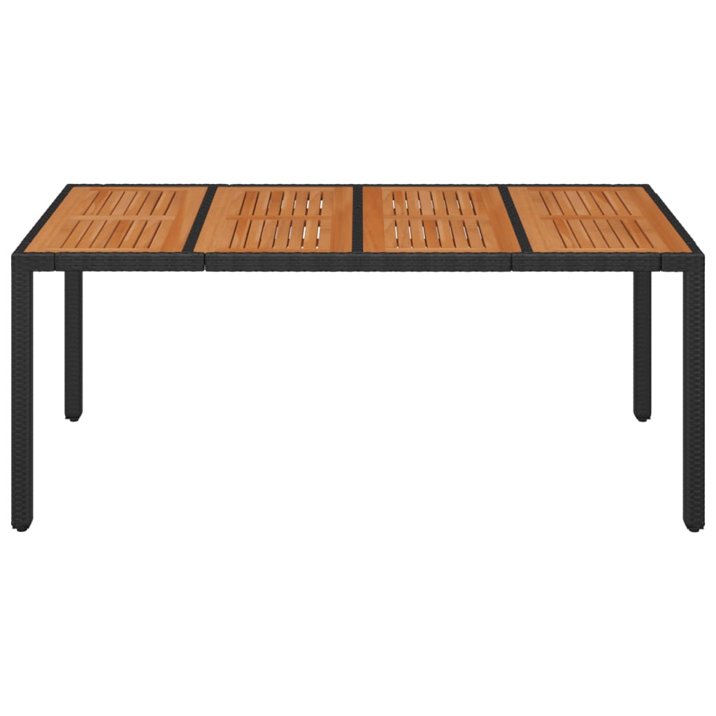Puutarhapöytä puulevyllä musta 190x90x75 cm polyrottinki