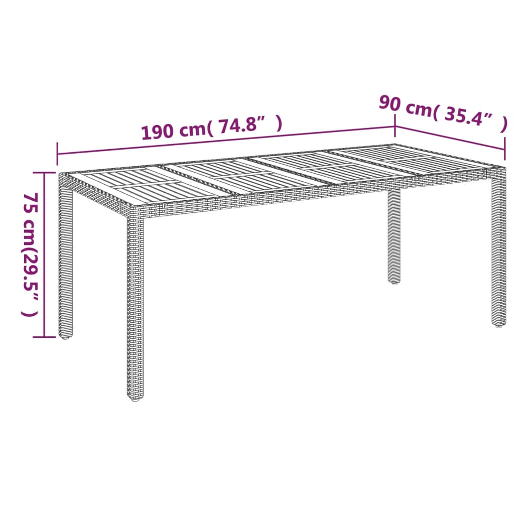 Puutarhapöytä puulevyllä musta 190x90x75 cm polyrottinki