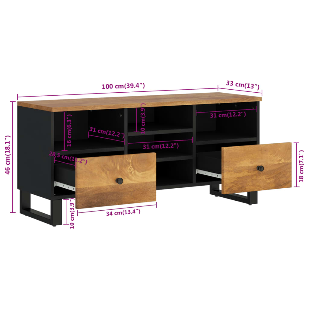 Tv-Taso 100X33X46 Cm Täysi Mangopuu Ja Tekninen Puu Hunajanruskea