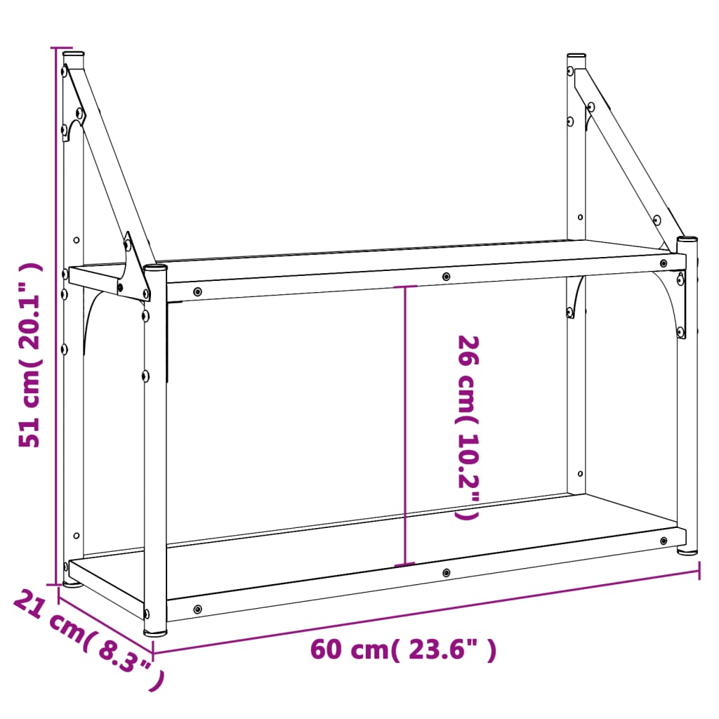 Seinähylly 2-Kerrosta Sonoma-Tammi 60X21X51 Cm Tekninen Puu 60 x 21 x 51 cm Sonoma tammi