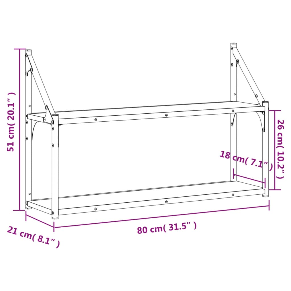 Seinähylly 2 Kerrosta Sonoma-Tammi 80X21X51 Cm Tekninen Puu 80 x 21 x 51 cm Sonoma tammi