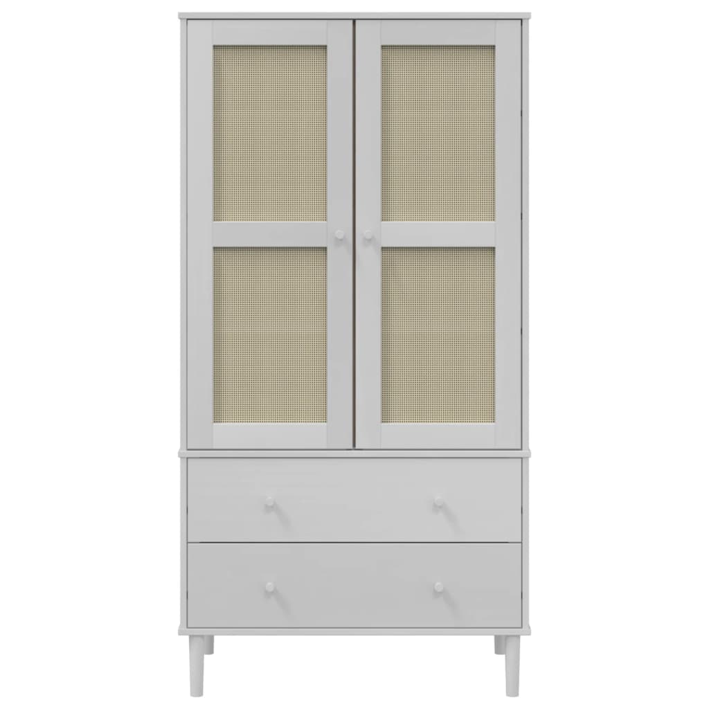 Vaatekaappi Senja Rottinkityyli Valk. 90X55X175 Cm Täysi Mänty Valkoinen