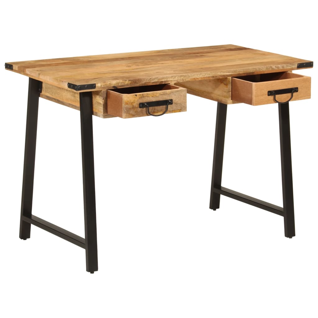 Työpöytä laatikoilla 105x55x70 cm täysi mangopuu ja rauta