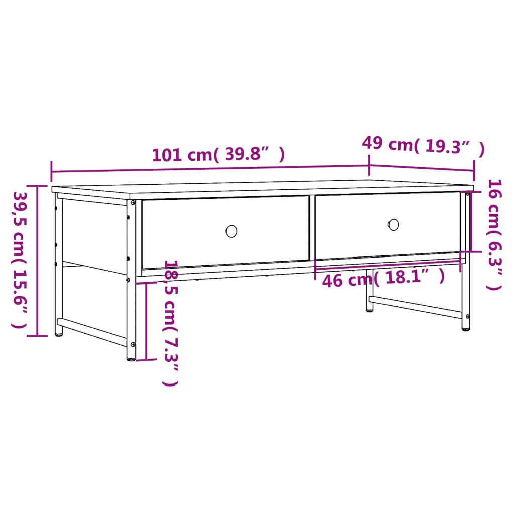 Sohvapöytä ruskea tammi 101x49x39,5 cm tekninen puu