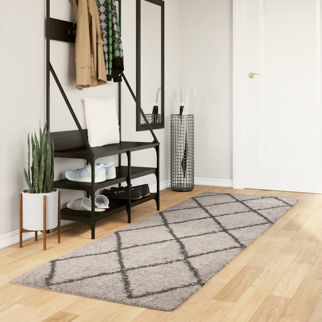 Pörrömatto korkeanukkainen moderni beige/antrasiitti 80x250 cm