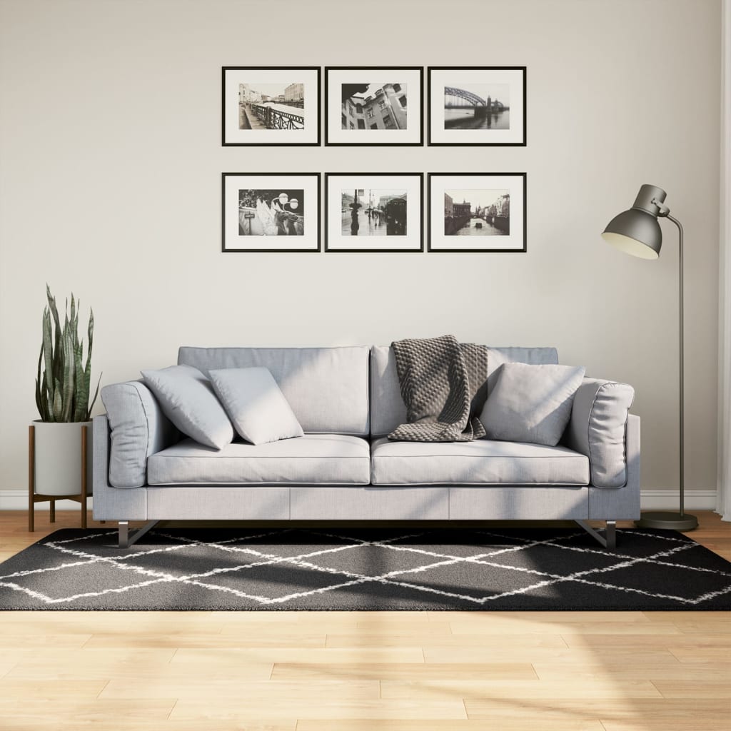 Pörrömatto korkeanukkainen moderni musta ja kerma 100x200 cm