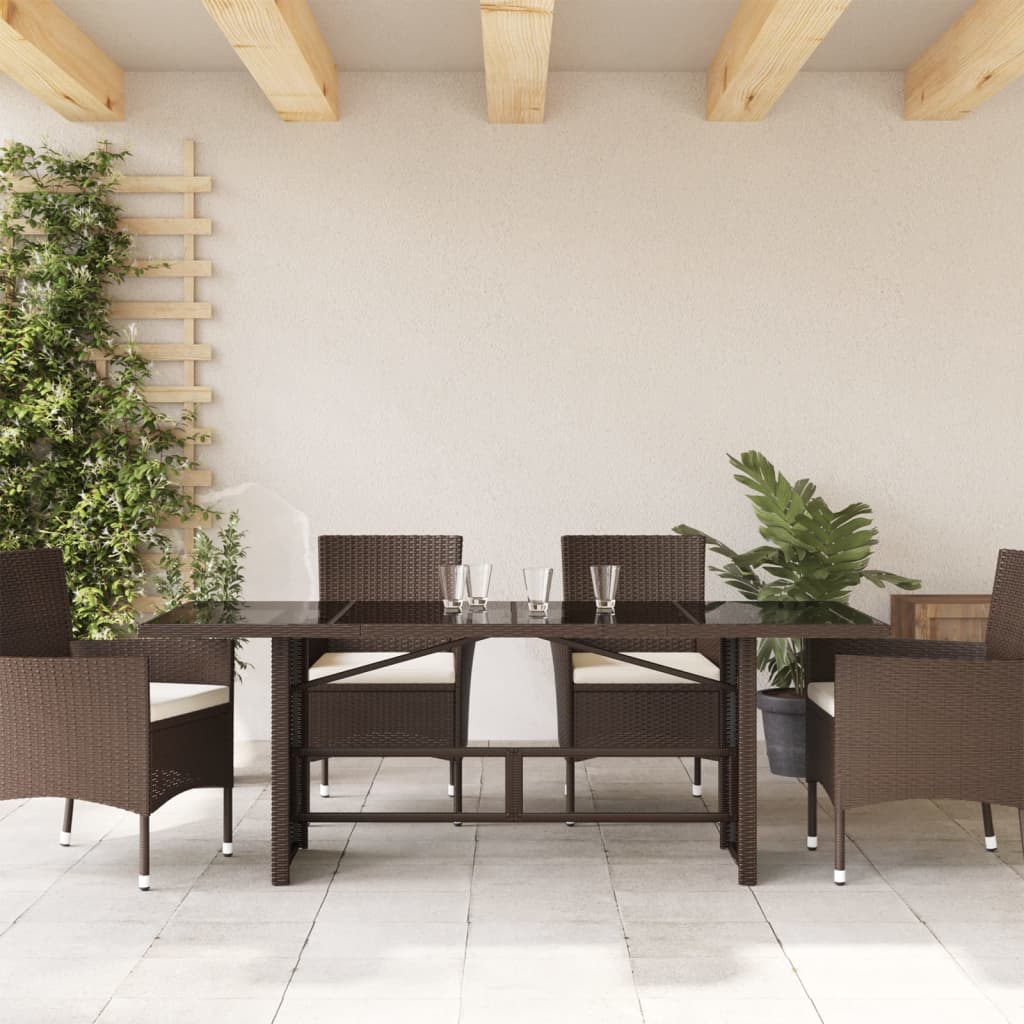 Puutarhapöytä lasipöytälevy ruskea 190x80x74 cm polyrottinki