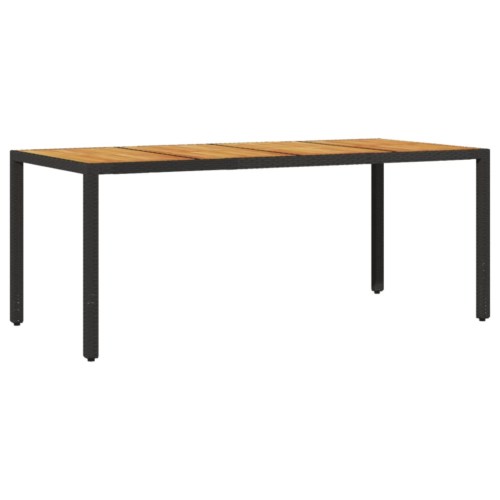 Puutarhapöytä akaasia pöytälevy musta 190x90x75 cm polyrottinki
