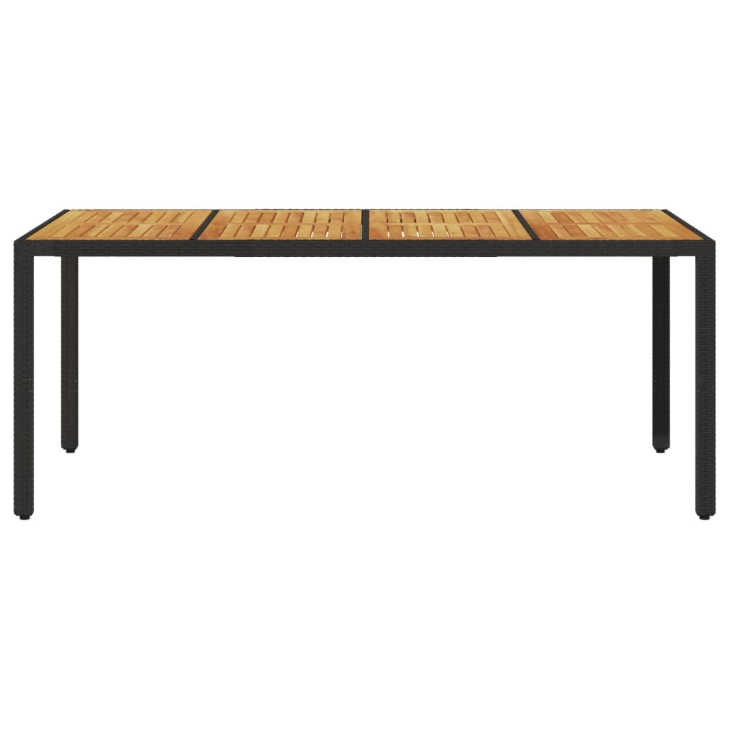 Puutarhapöytä akaasia pöytälevy musta 190x90x75 cm polyrottinki