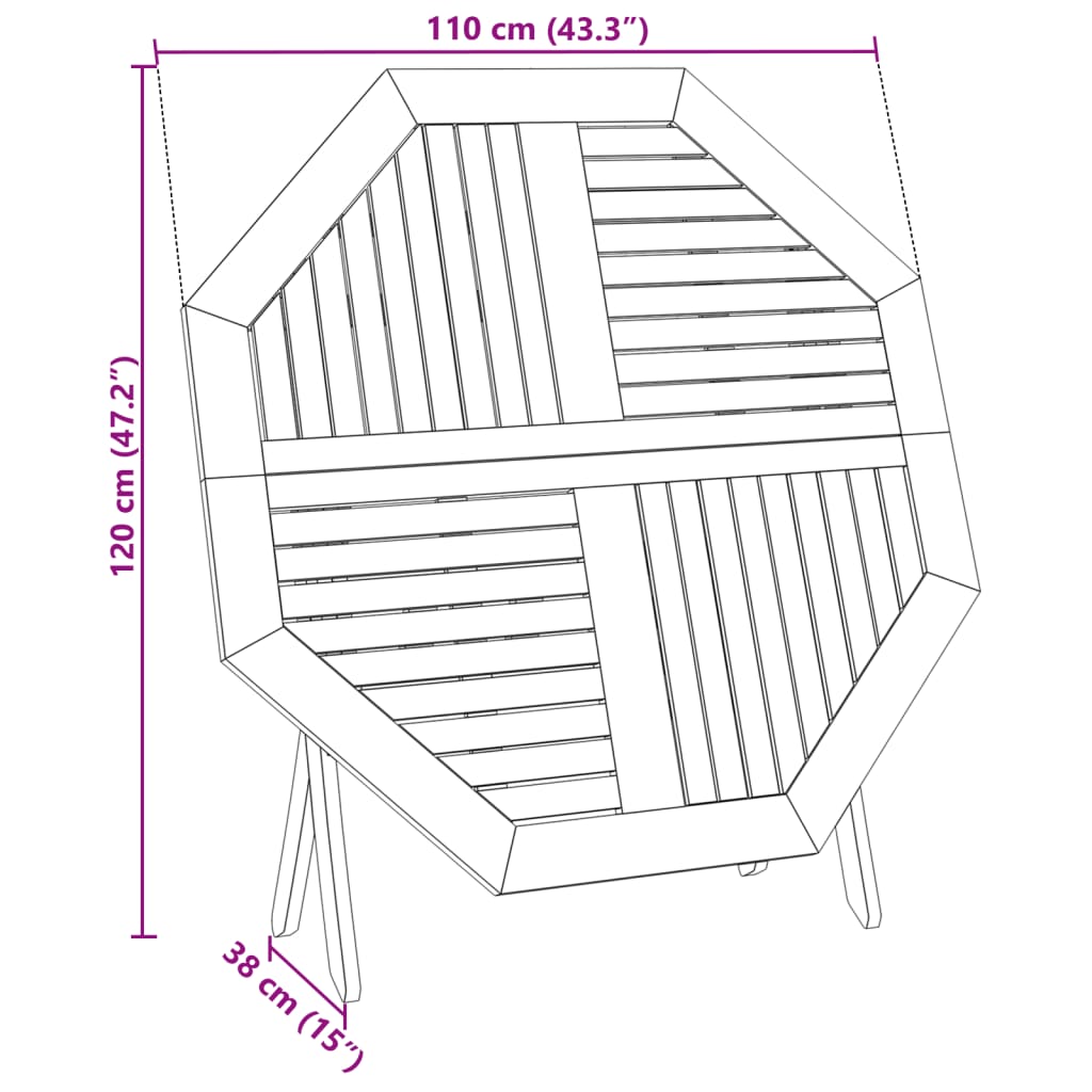 Puutarhapöytä kokoontaittuva Ø110x75 cm täysi akaasiapuu