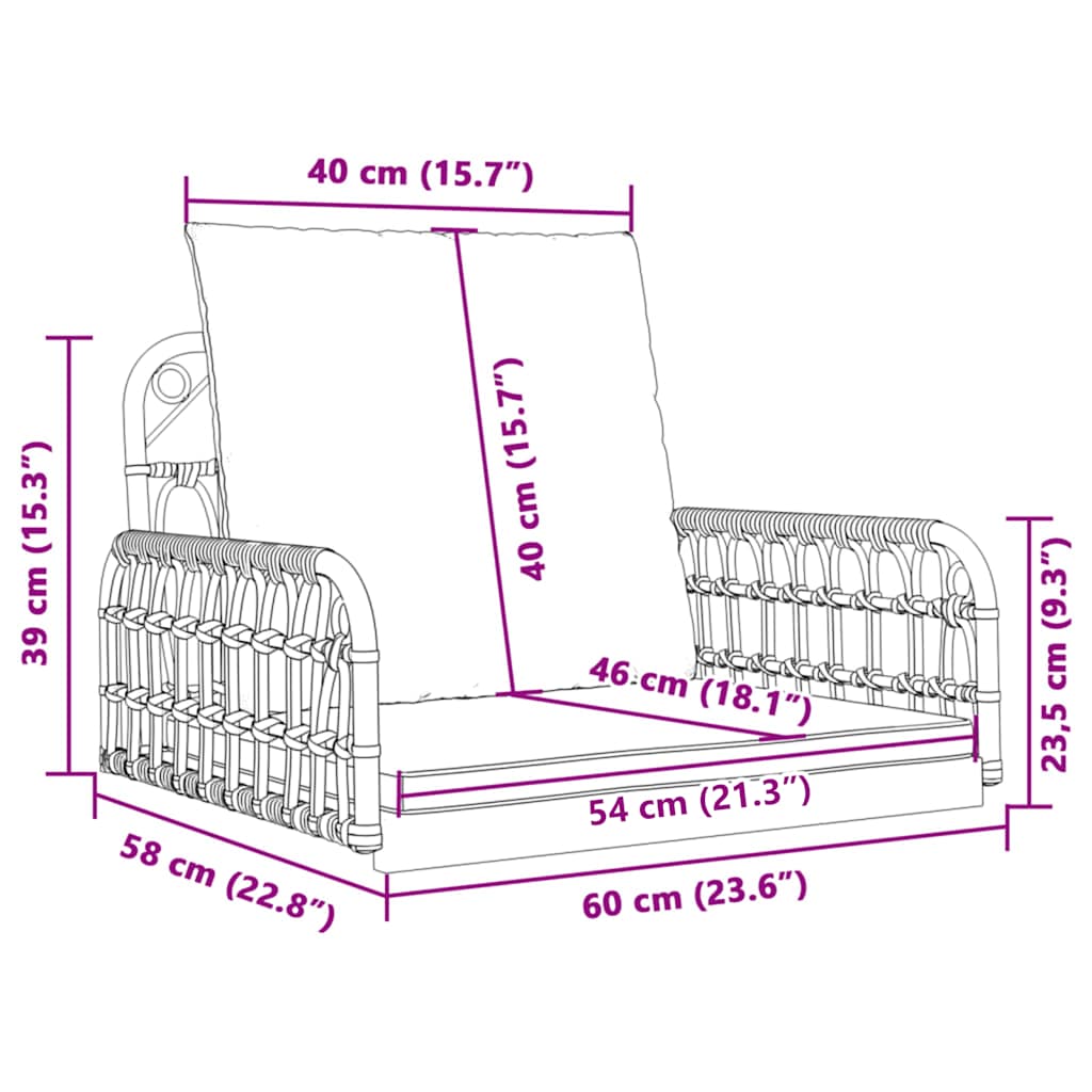 Keinun tuoli tyynyillä 63x58x39 cm polyrottinki ja teräs