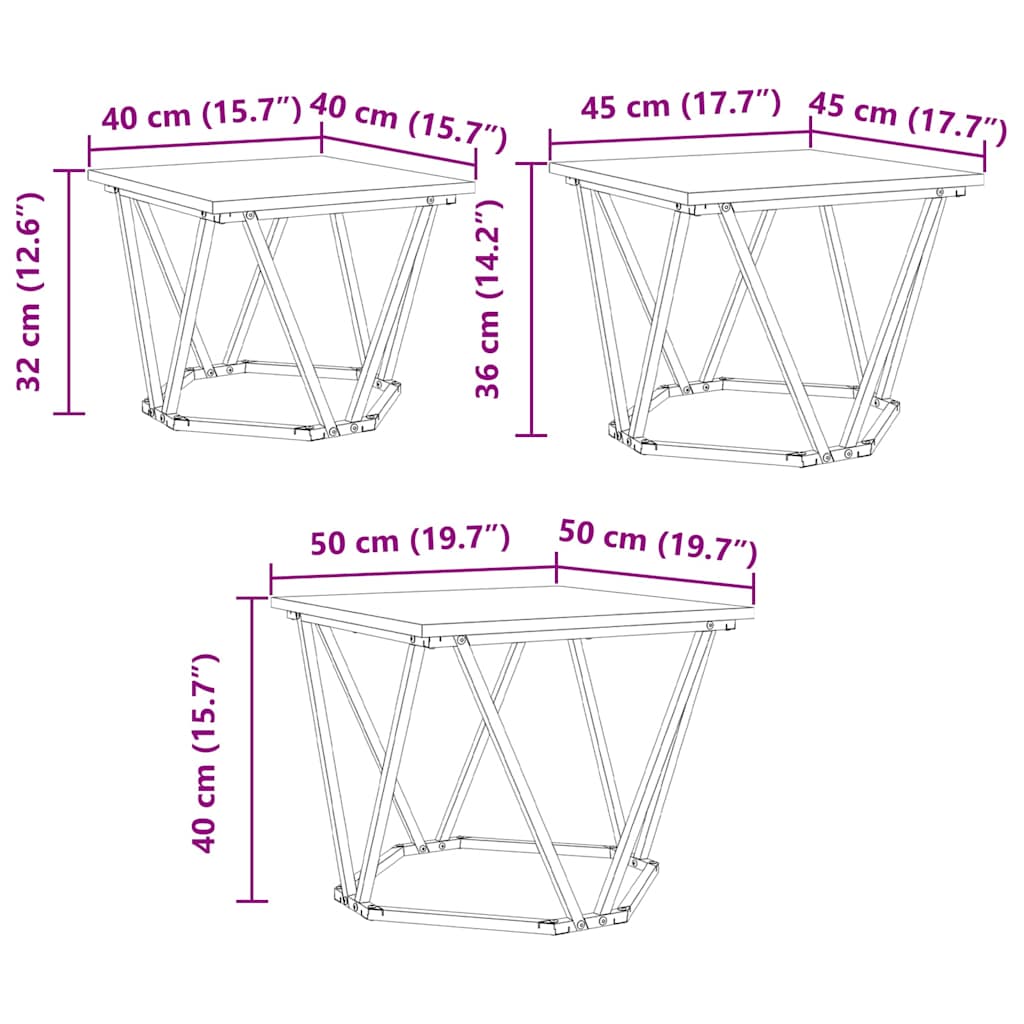 Sohvapöytä 3 pcs Savutammi 50 x 50 x 40 cm