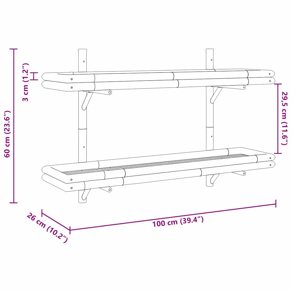 Seinähylly hyllyllä Ruskea 100 x 26 x 60 cm Bambu