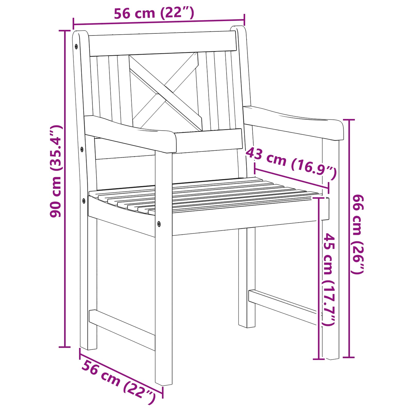 Puutarhan Tuoli 2 pcs 56 x 56 x 90 cm Tiheä akasiapuu