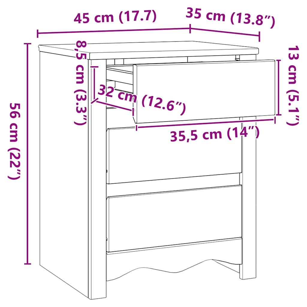 Yöpöytäkaappi Drammen Valkoinen 45 x 35 x 56 cm Täysi mänty
