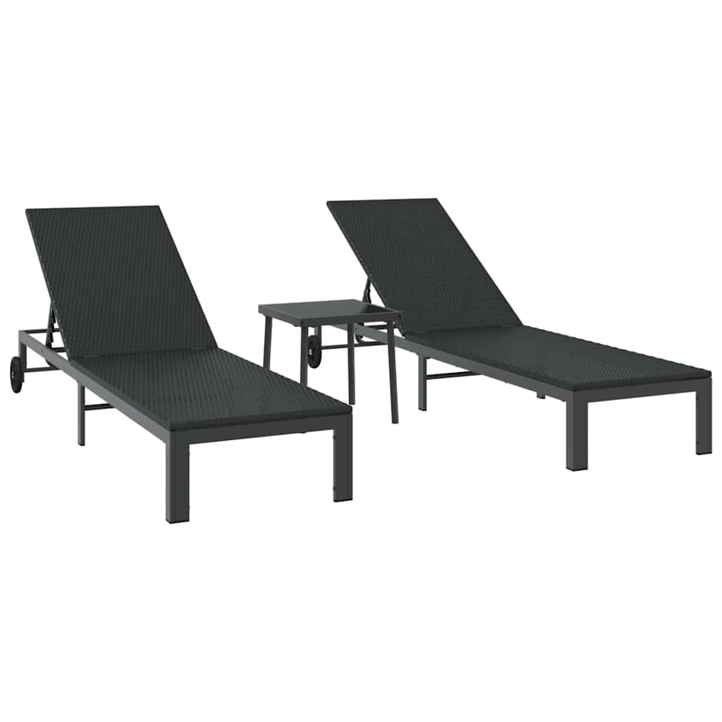 Aurinkotuoli 2-henkilö 3 pcs Musta polyrottinki