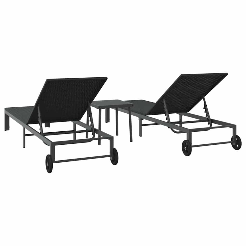 Aurinkotuoli 2-henkilö 3 pcs Musta polyrottinki