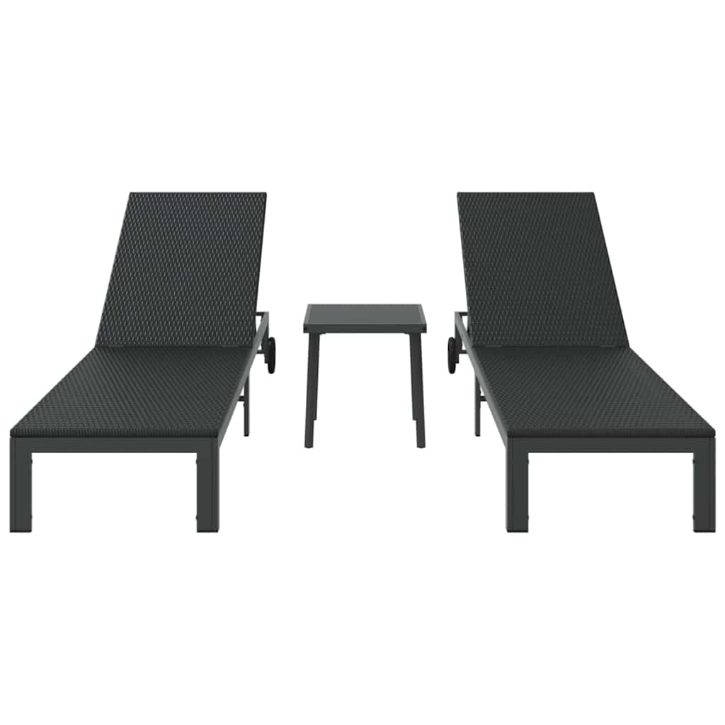 Aurinkotuoli 2-henkilö 3 pcs Musta polyrottinki