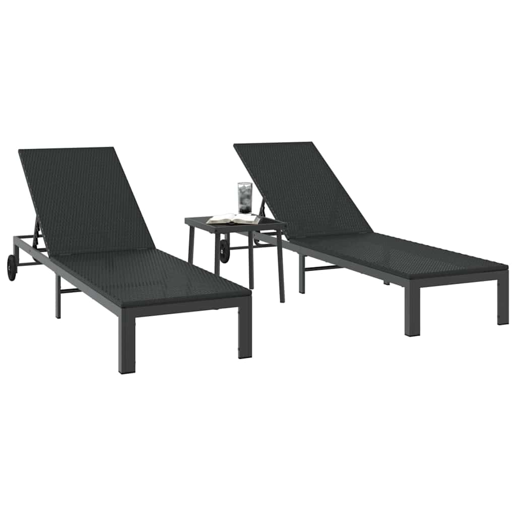 Aurinkotuoli 2-henkilö 3 pcs Musta polyrottinki