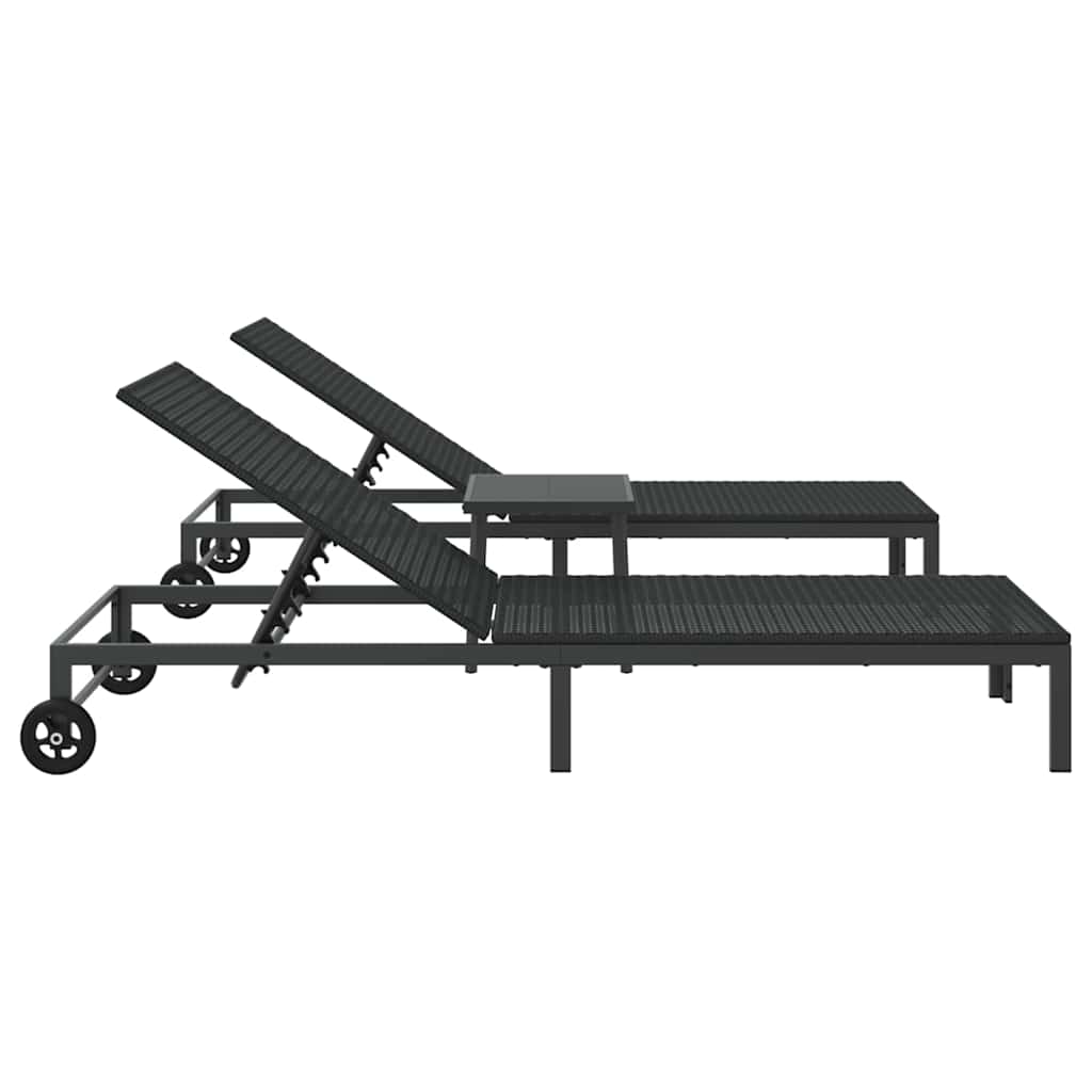 Aurinkotuoli 2-henkilö 3 pcs Musta polyrottinki