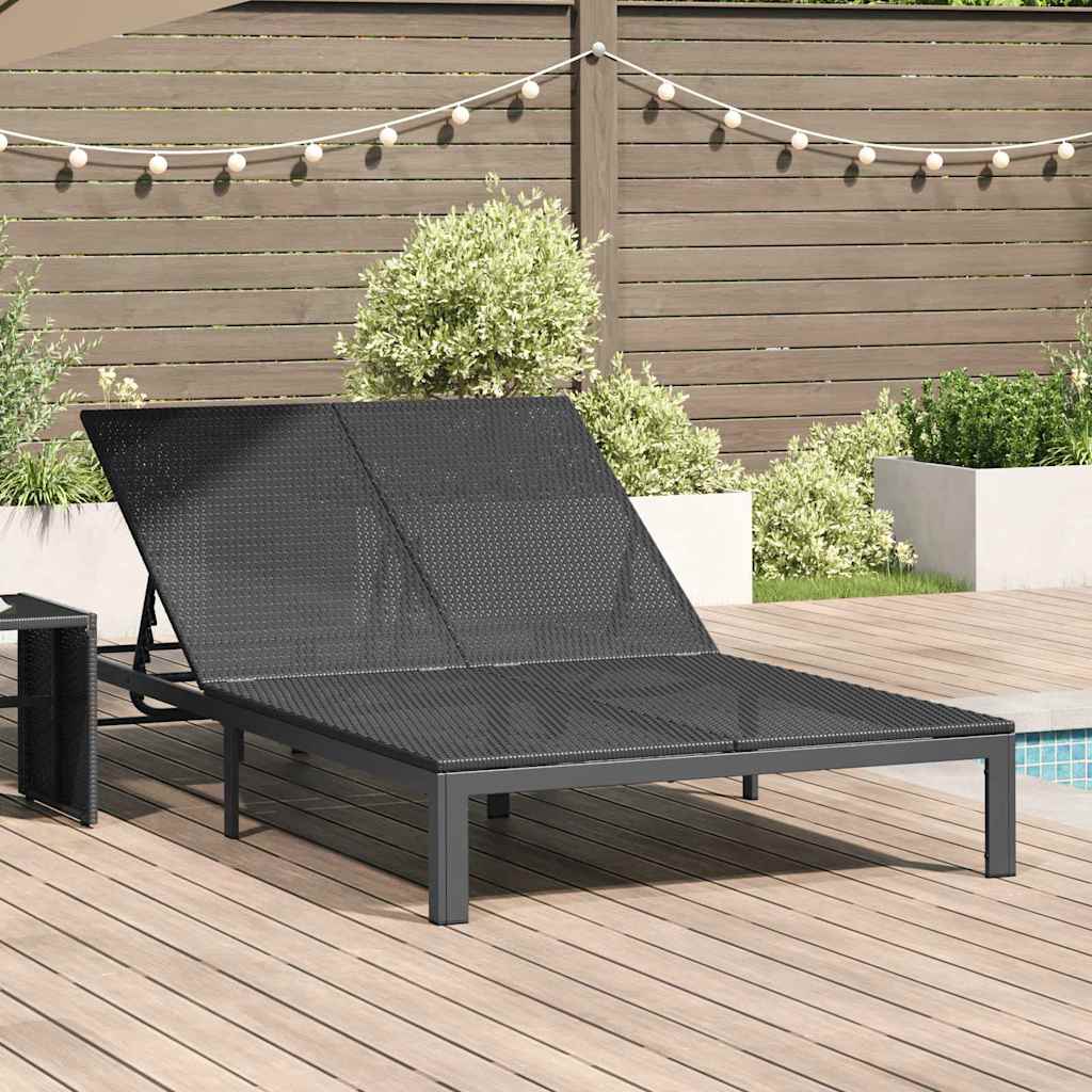 Aurinkotuoli 1-henkilö Musta 206 x 62.5 x 74 cm polyrottinki