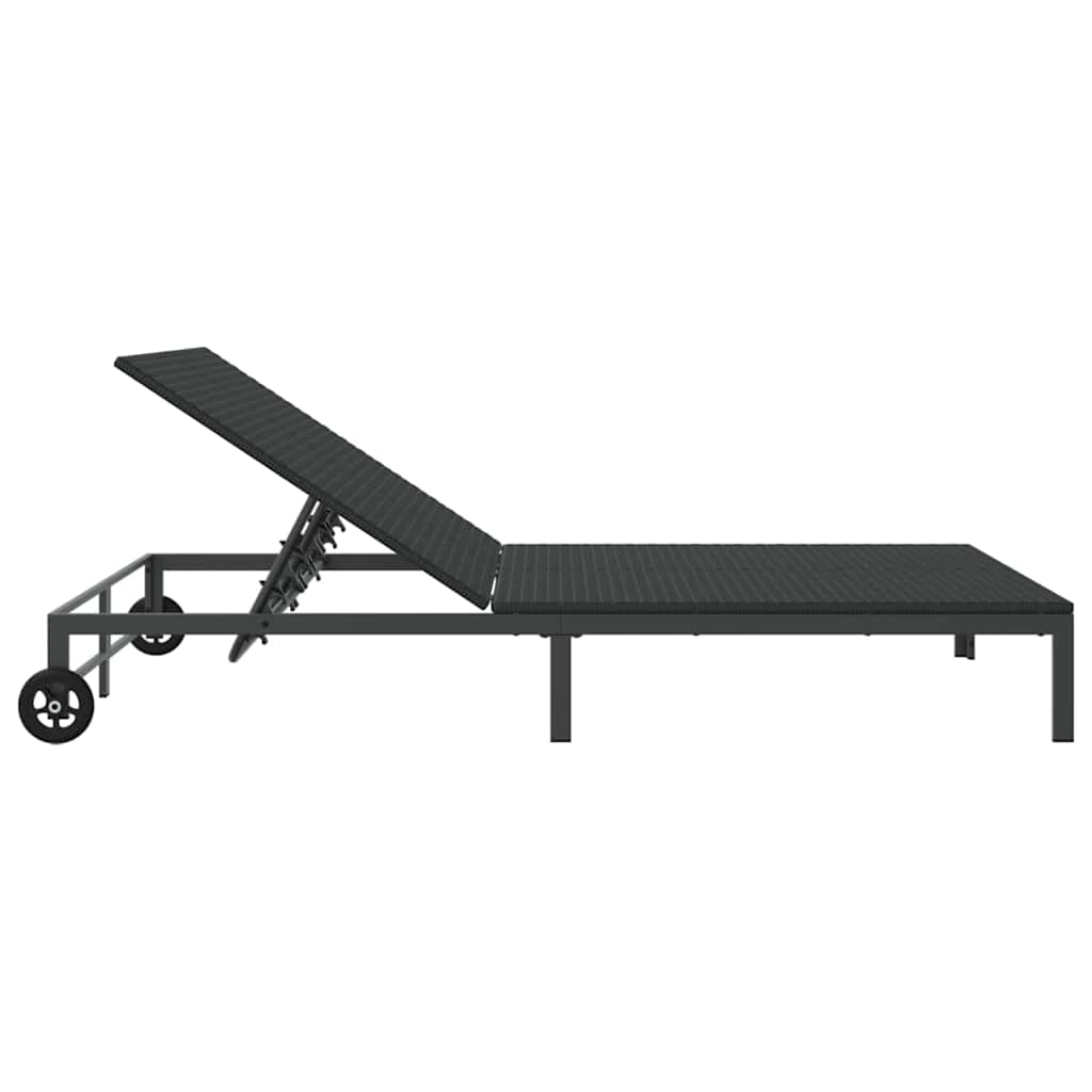 Aurinkotuoli 1-henkilö Musta 206 x 62.5 x 74 cm polyrottinki